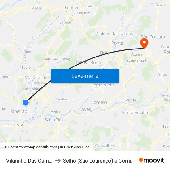 Vilarinho Das Cambas to Selho (São Lourenço) e Gominhães map