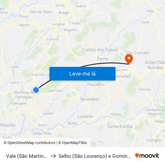 Vale (São Martinho) to Selho (São Lourenço) e Gominhães map