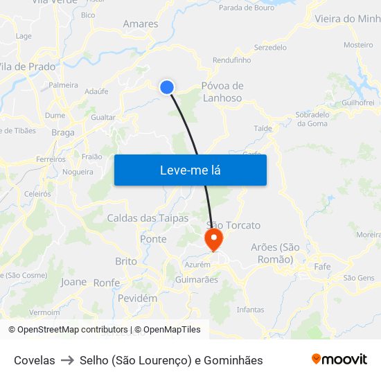 Covelas to Selho (São Lourenço) e Gominhães map