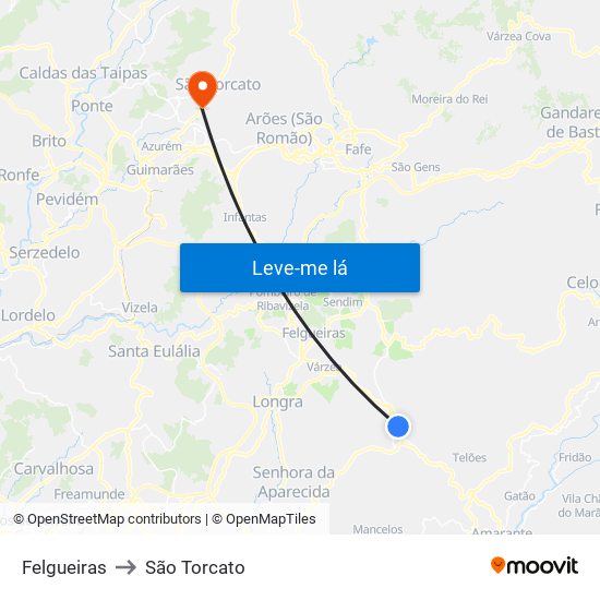 Felgueiras to São Torcato map