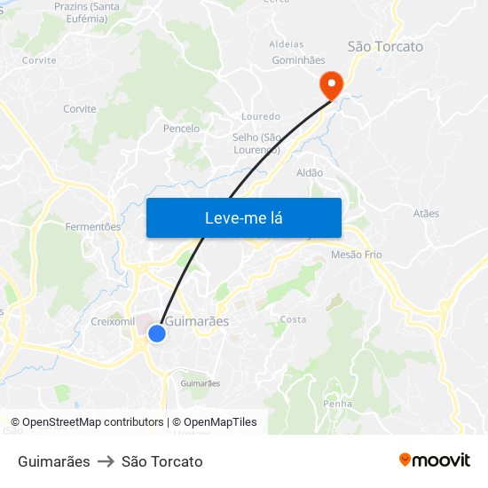 Guimarães to São Torcato map