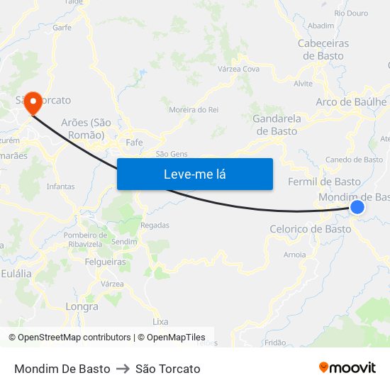Mondim De Basto to São Torcato map
