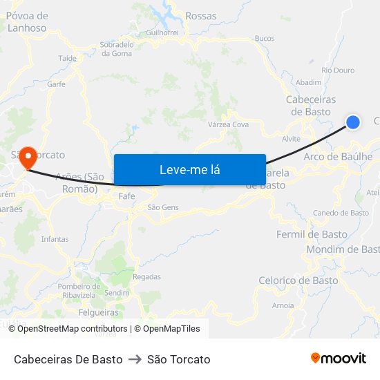 Cabeceiras De Basto to São Torcato map