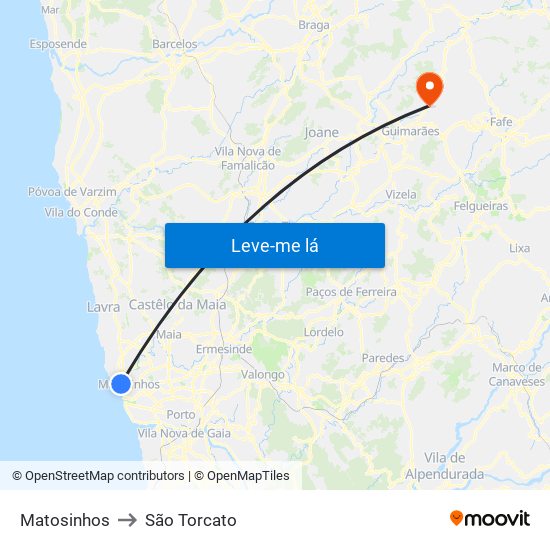 Matosinhos to São Torcato map