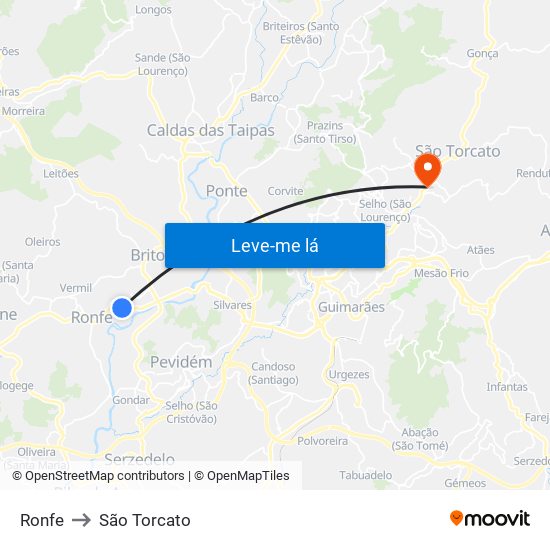 Ronfe to São Torcato map