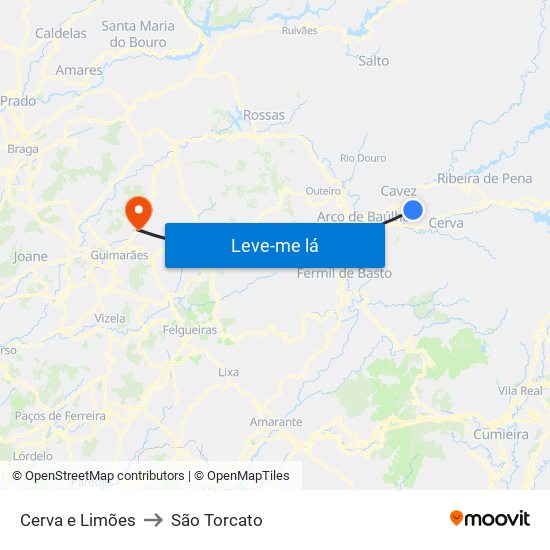 Cerva e Limões to São Torcato map