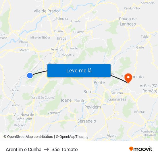 Arentim e Cunha to São Torcato map