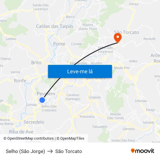 Selho (São Jorge) to São Torcato map