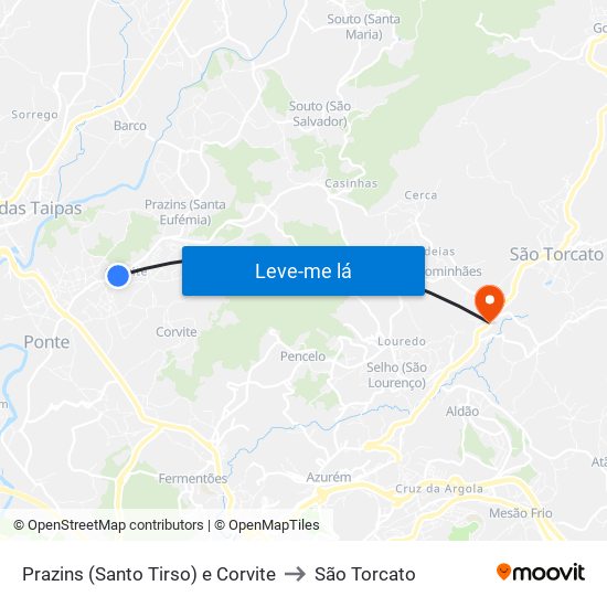 Prazins (Santo Tirso) e Corvite to São Torcato map