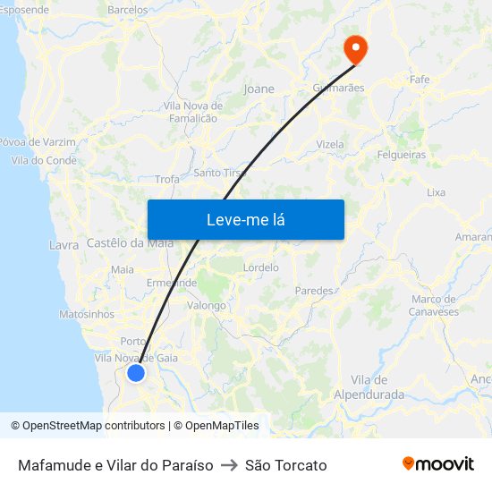 Mafamude e Vilar do Paraíso to São Torcato map