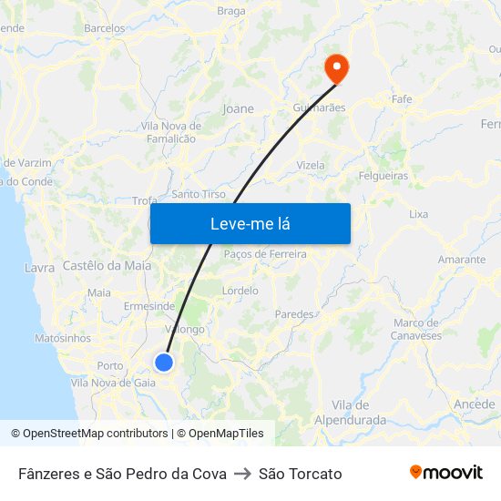 Fânzeres e São Pedro da Cova to São Torcato map