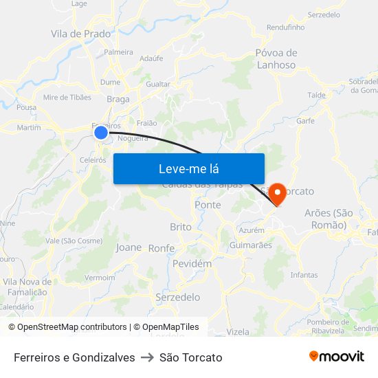Ferreiros e Gondizalves to São Torcato map