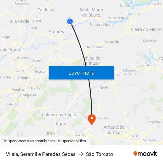 Vilela, Seramil e Paredes Secas to São Torcato map