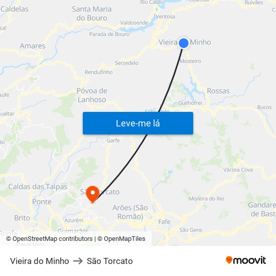 Vieira do Minho to São Torcato map