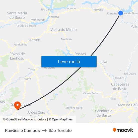 Ruivães e Campos to São Torcato map