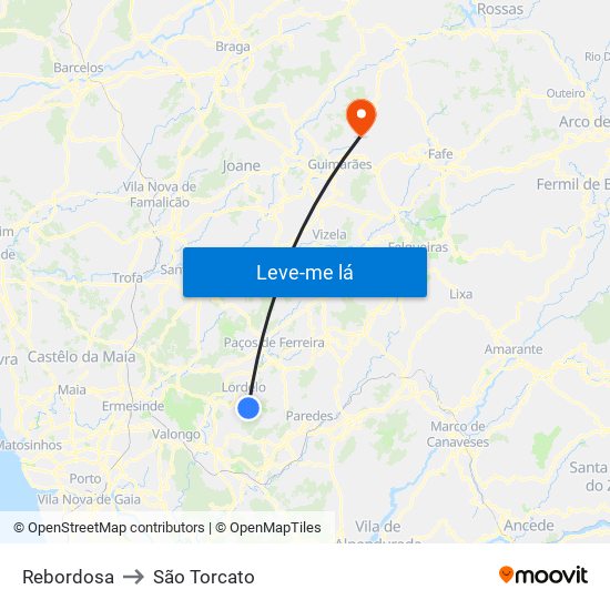 Rebordosa to São Torcato map