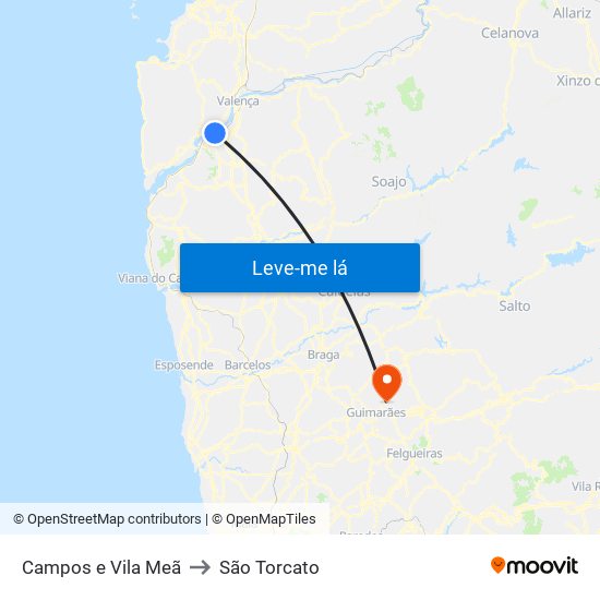 Campos e Vila Meã to São Torcato map