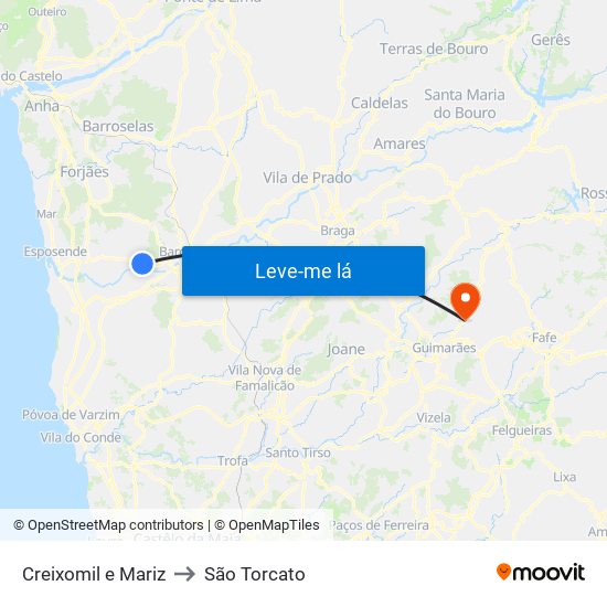 Creixomil e Mariz to São Torcato map