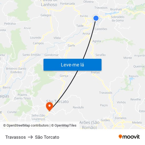 Travassos to São Torcato map