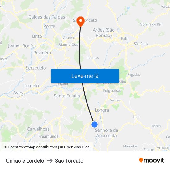 Unhão e Lordelo to São Torcato map