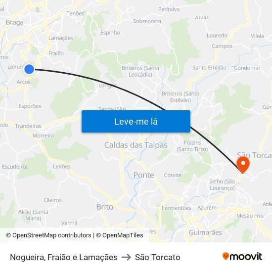 Nogueira, Fraião e Lamaçães to São Torcato map