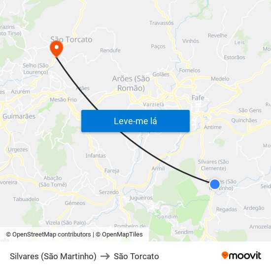 Silvares (São Martinho) to São Torcato map