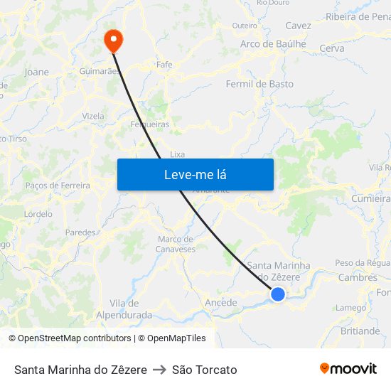 Santa Marinha do Zêzere to São Torcato map