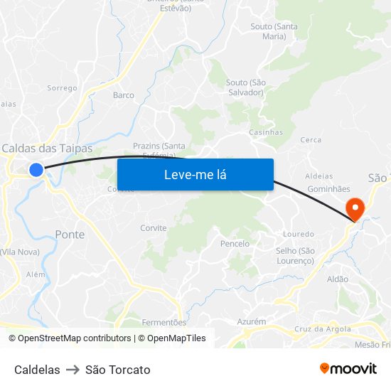 Caldelas to São Torcato map