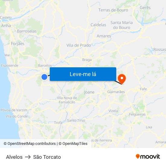 Alvelos to São Torcato map