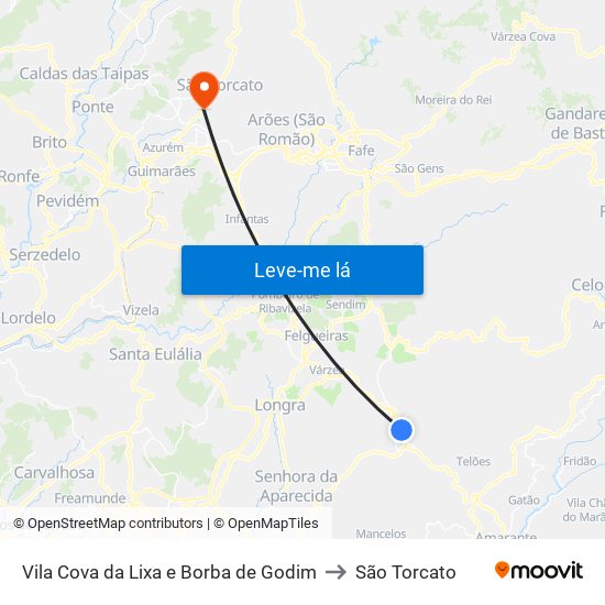 Vila Cova da Lixa e Borba de Godim to São Torcato map