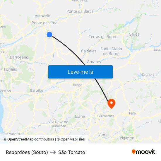 Rebordões (Souto) to São Torcato map