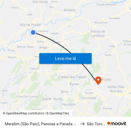 Merelim (São Paio), Panoias e Parada de Tibães to São Torcato map