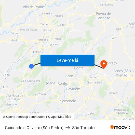 Guisande e Oliveira (São Pedro) to São Torcato map