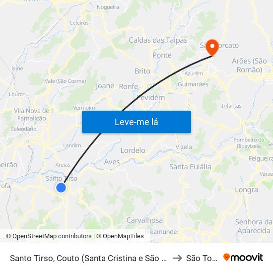 Santo Tirso, Couto (Santa Cristina e São Miguel) e Burgães to São Torcato map