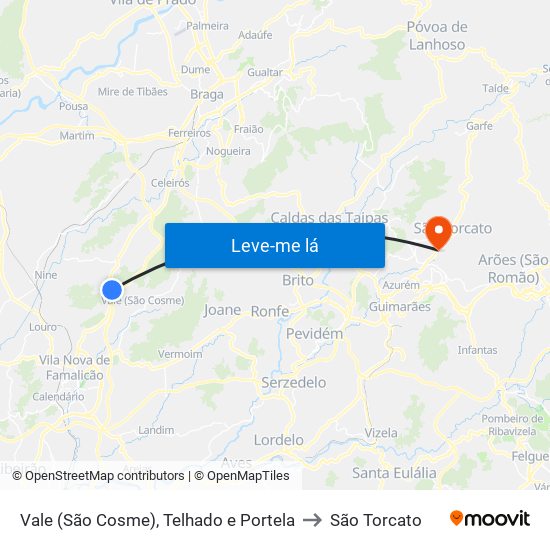 Vale (São Cosme), Telhado e Portela to São Torcato map