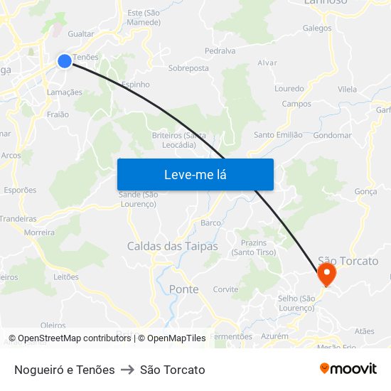 Nogueiró e Tenões to São Torcato map