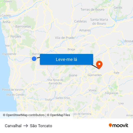 Carvalhal to São Torcato map