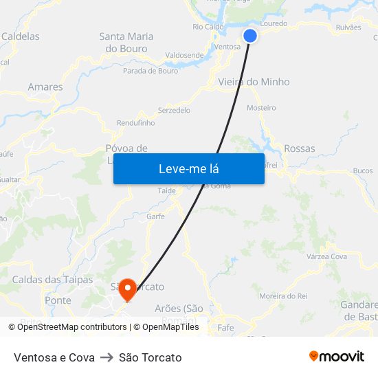 Ventosa e Cova to São Torcato map
