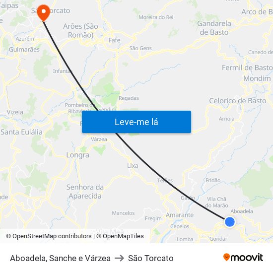 Aboadela, Sanche e Várzea to São Torcato map