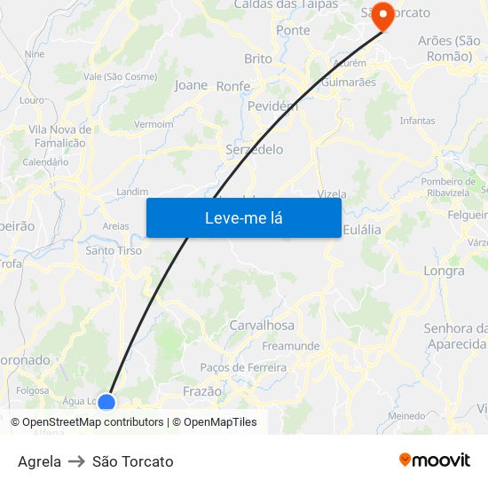 Agrela to São Torcato map