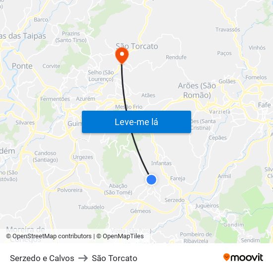 Serzedo e Calvos to São Torcato map