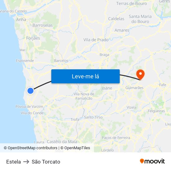 Estela to São Torcato map