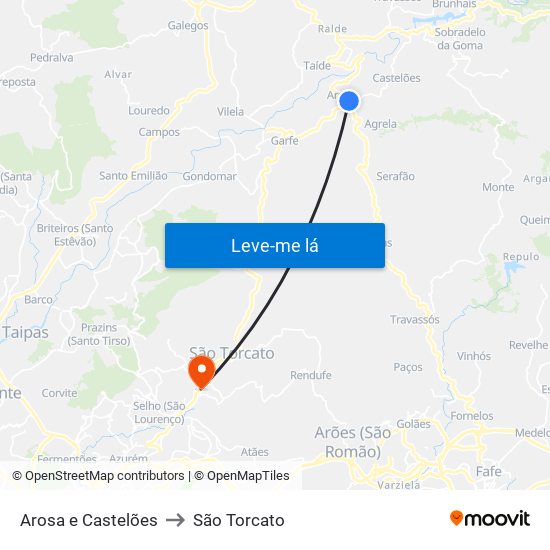 Arosa e Castelões to São Torcato map