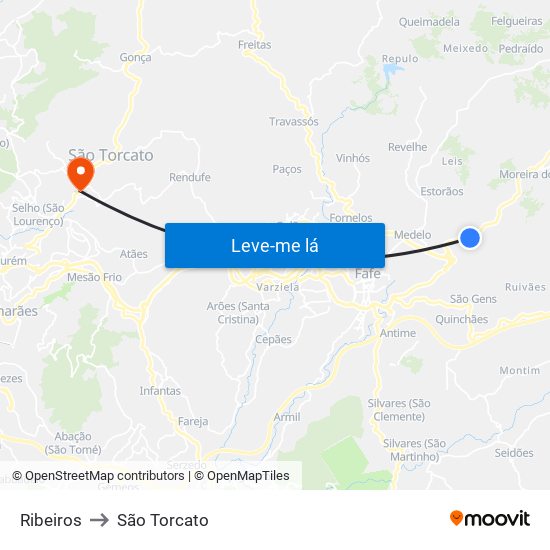 Ribeiros to São Torcato map