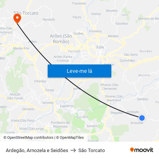 Ardegão, Arnozela e Seidões to São Torcato map
