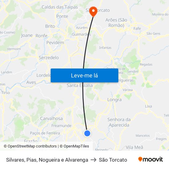 Silvares, Pias, Nogueira e Alvarenga to São Torcato map