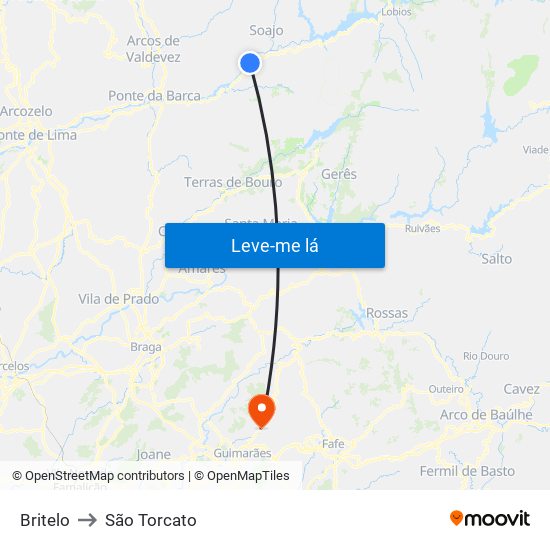 Britelo to São Torcato map