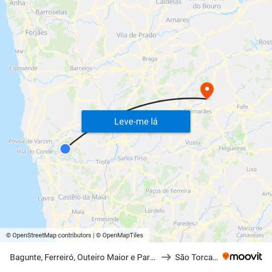 Bagunte, Ferreiró, Outeiro Maior e Parada to São Torcato map