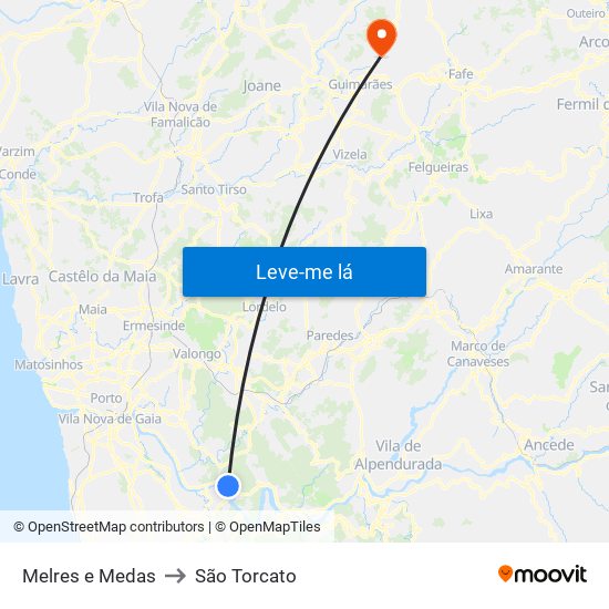 Melres e Medas to São Torcato map