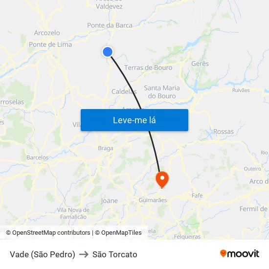 Vade (São Pedro) to São Torcato map